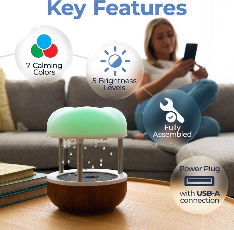Mindsight ‘Calming Cloud’ Tabletop Water Fountain | Quiet Pump | Splash Resistant | Zen & Nature Décor | Promotes Focus, Stress Relief, Productivity, Sleep | Reminder to Pause & Reset | Desk Accessory - Image 4